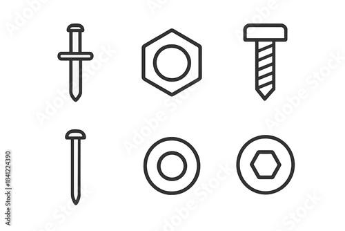 Essential construction and repair hardware including screws, nuts, nails, and washers