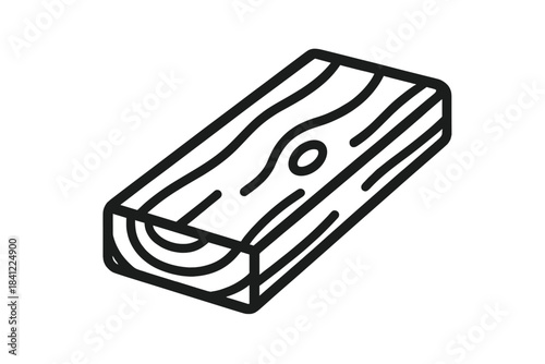 Minimalist black and white isometric icon of a single piece of construction lumber