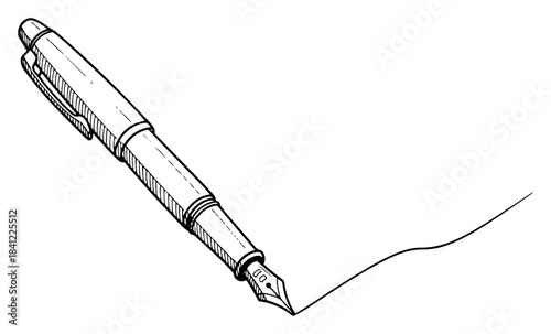 Hand drawn fountain pen writing a line on paper vector illustration of classic ink stationery in vintage sketch style