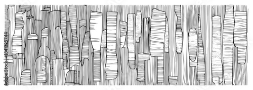 Abstract hand drawn vertical wood texture background Vector black and white sketch of organic tree trunk lines