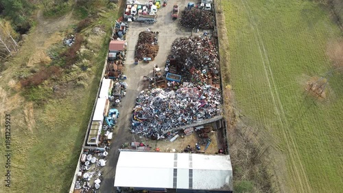 Metal scrap heaps at outdoor recycling yard