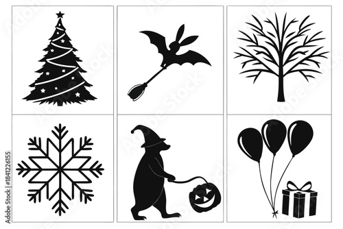 Black and white animal silhouette vector set