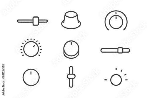 Minimalist line icons of audio and visual adjustment controls for user interface
