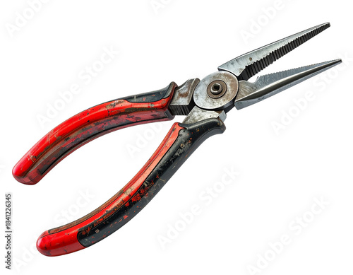Needle-nose pliers sprung open, Isolated on transparent or white, Cut out