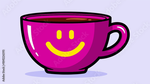 Cheerful Pink Coffee Cup with Smiley Face Design.