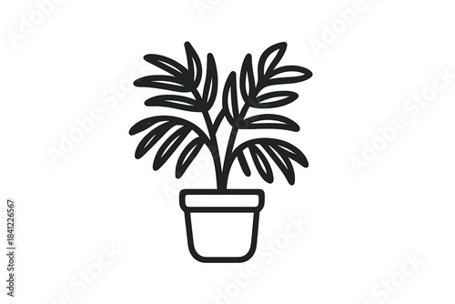 Minimalist outline of a leafy houseplant in a flowerpot, perfect for home decor and gardening concepts