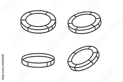Minimalist outline poker chips and casino tokens used for gambling and betting games