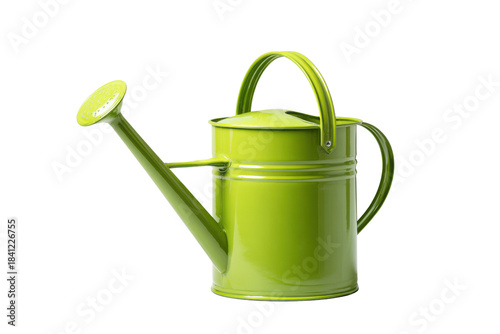 Bright green metal watering can with a long spout and handle garden, Isolated On White Background, Png Transparent