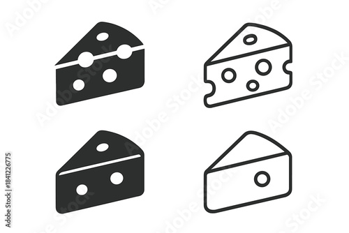 Minimalist cheese wedge symbols in solid and outline styles for food menus