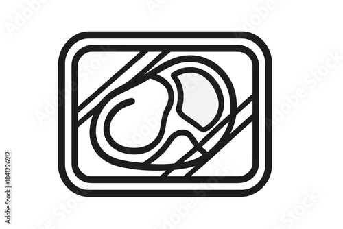 Abstract stylized icon representing a raw meat cut or steak in minimalist food packaging design