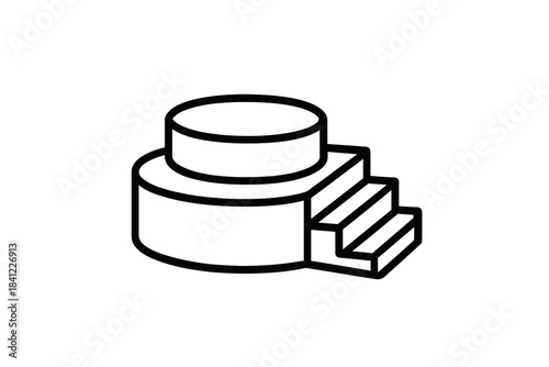 Simple geometric cylindrical podium structure with three steps leading up to a platform