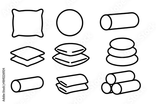 Minimalist outline shapes featuring various pillows and cushions for comfort and sleep