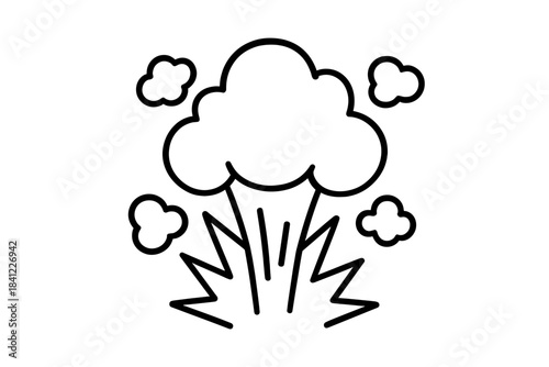 Black and white outline symbol depicting a powerful explosion and smoke cloud