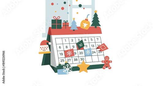 Christmas Advent Calendar with Festive Decorations and Gifts.