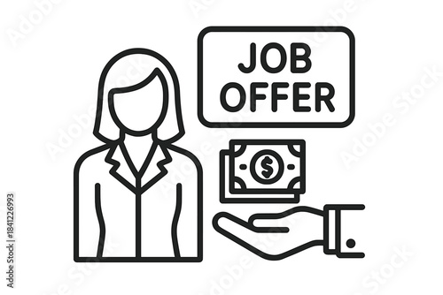 Business woman receiving a job offer with salary and financial compensation details