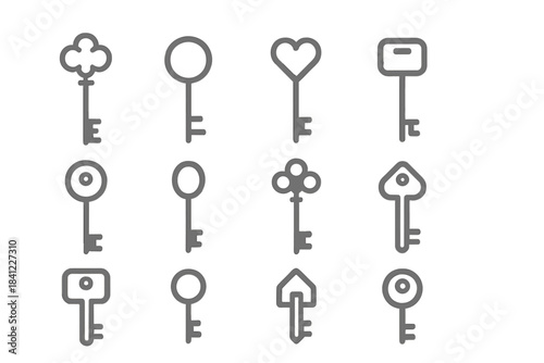 Collection of diverse symbols representing various types of keys for security and access purposes
