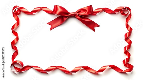 Elegant red ribbon bow and border frame on white background