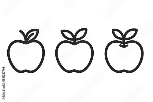 Modern minimalist line art featuring a set of three simple black outline fruit symbols for web, mobile, and health applications