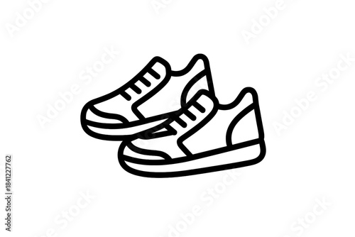 Pair of casual athletic sneakers or running shoes line art icon design