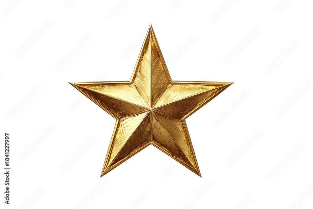 Obraz premium Golden five pointed star with textured surface on black background image, Isolated On White Background, Png Transparent
