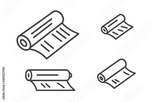 Isometric outline rolls of kitchen foil or plastic wrap for food preparation