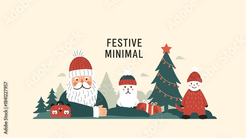 Festive Minimal Christmas Characters and Trees.