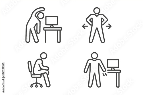 Workplace stretching movement and ergonomic posture exercises for desk workers