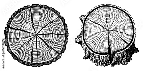 Tree Trunk Cross Section Growth Rings Detailed Hand Drawn Wood Slice Vector Illustration