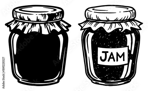 Glass Jam Jar with Fabric Lid Hand Drawn Sketch Vintage Food Preservation Vector Illustration