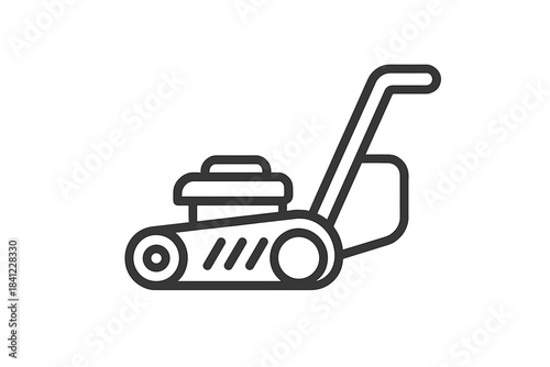 Simple line icon of a push lawnmower for gardening and yard maintenance