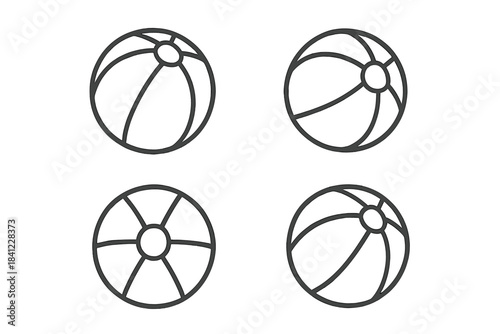 Set of four outline icons depicting inflatable beach balls for summer vacation and water activities