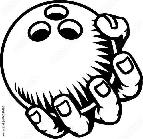 A mascot person hand or fist holding a bowling ball