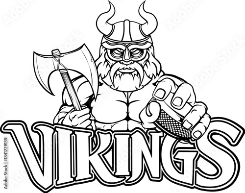 A viking man ice hockey sports team cartoon mascot