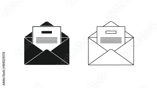 Two envelope icons one filled black and the other outlined in white