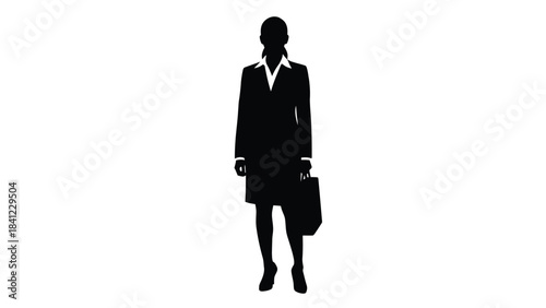 Silhouette of a woman in a business suit carrying a briefcase