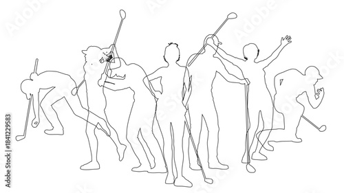 Silhouette golf player set. Active golfers golfing sports people healthy players fitness silhouettes concept.