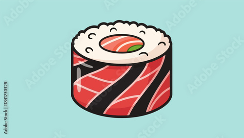 Delicious Salmon Sushi Roll with Rice and Seaweed.