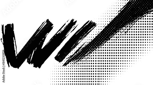 Dynamic black ink brush strokes on a white background, creating an abstract and expressive composition with diagonal lines and splatters.