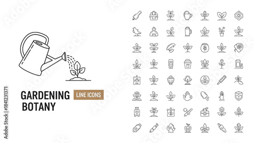 Gardening and botany line icon set for agriculture, plants, nature and farming