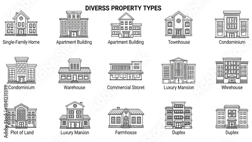 Real estate house icons set for property business, home construction and mortgage design vectors