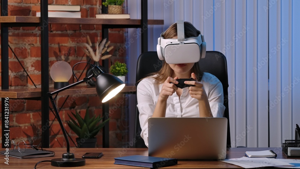 custom made wallpaper toronto digitalWoman Engaged in Virtual Reality Gaming at Desk
