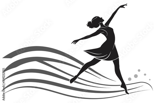 Silhouette of a girl snowboarding in winter sports action