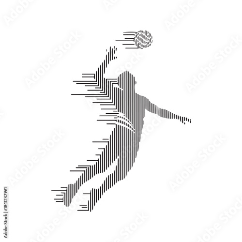 Abstract volleyball player silhouette jumping to spike the ball. Modern sport symbol created with vertical lines vector illustration.