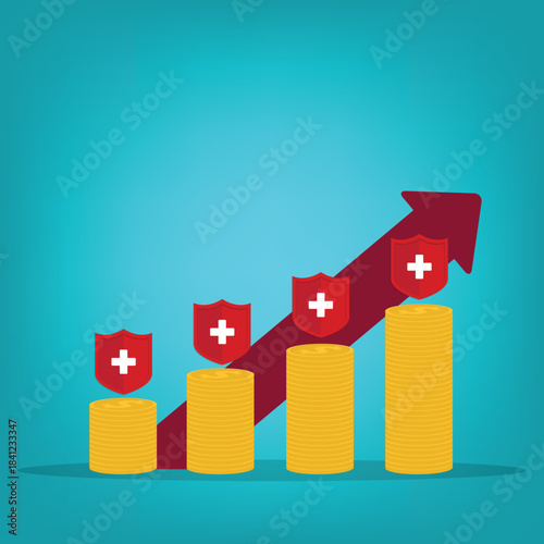 Medical or health care costs. Rising medicine prices, vector illustration.	