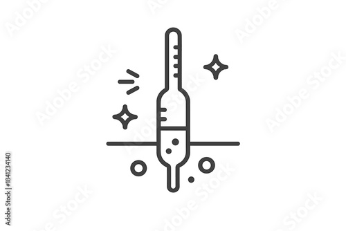 Hydrometer Dance Icon. Line style icon of a hydrometer with small motion lines and sparkling liquid, representing proofing