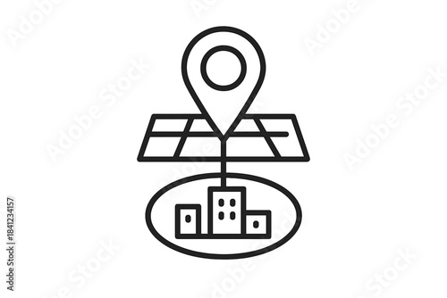 Subterranean City Pin. Line style icon of a map pin pointing to a subterranean area in a city, representing subcutaneous city map,