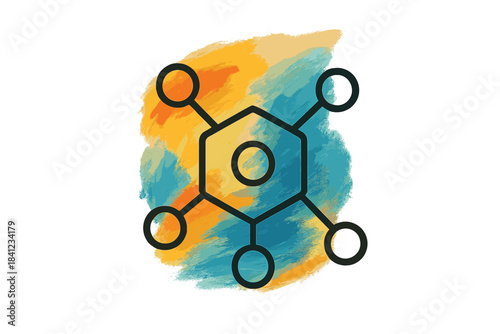 Molecular Art Icon. Line style icon of a molecular structure integrated into an abstract painting, representing congener retention