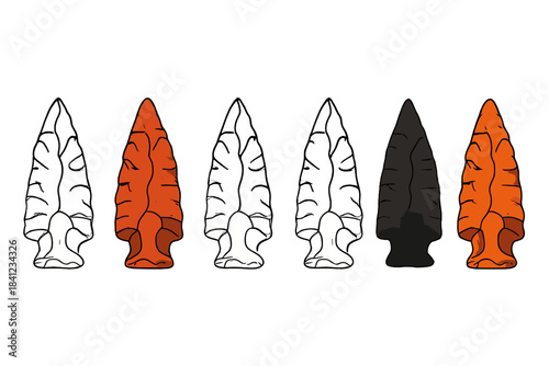 Volcanic Glass Projectile Designs. Handcrafted volcanic glass projectile point with sharp tip, simple minimalist vector