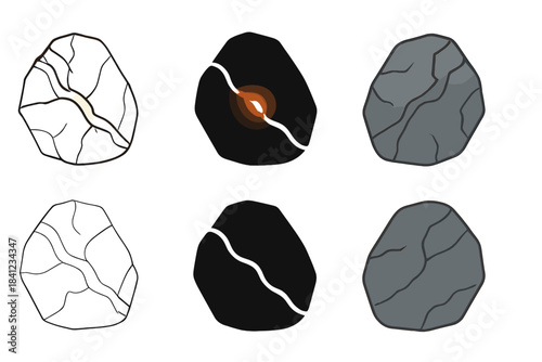 Glowing Quartz Pulse. Glowing pulse traveling along quartz vein embedded in stone, abstract minimalist vector illustration, first