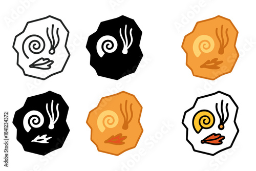 Fossil Icon Series. Rock fragment with preserved shells and soft-bodied fossils, clean geometric minimal icon, first in line style